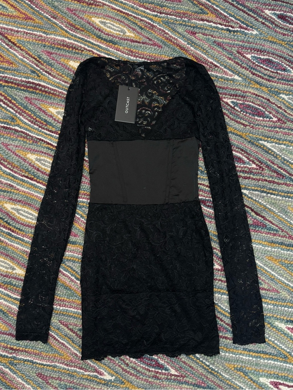 ▪️♟️Outcast Anita Mini Dress Corset Black Lace Long Sleeve Bodycon ♟️▪️ - Picture 12 of 15